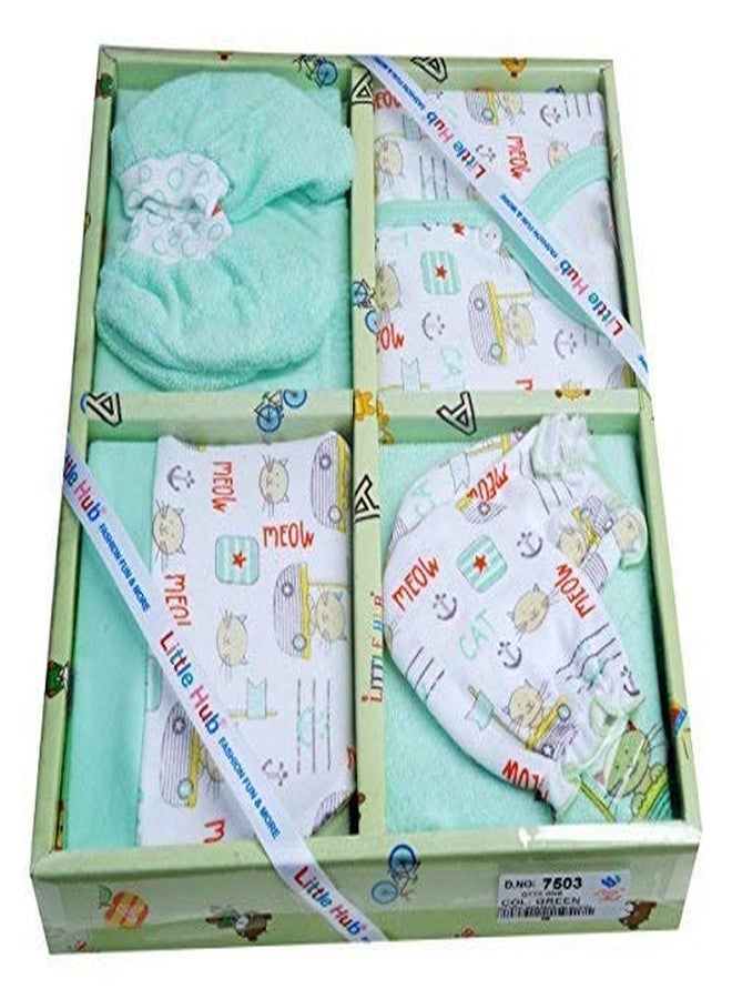 KidsDelight® Little New Born Hub 6 pcs Unisex Baby Gift Set (Green, 0-3 Months) - Image 1