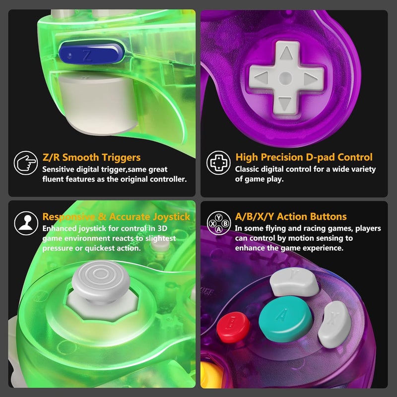 FIOTOK Gamecube Controller, Classic Wired Controller for Wii Nintendo Gamecube (Clear Red & Clear Blue -2Pack) - Image 4
