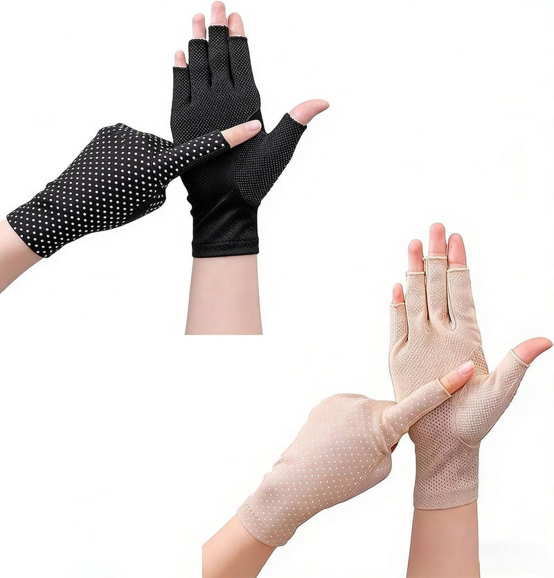 2 Pairs Women Fingerless Sunscreen Gloves UPF 50+ UV Protection, Anti-Slip Breathable Cooling Summer Driving Cycling Outdoor Gloves for Women Girls - Image 1
