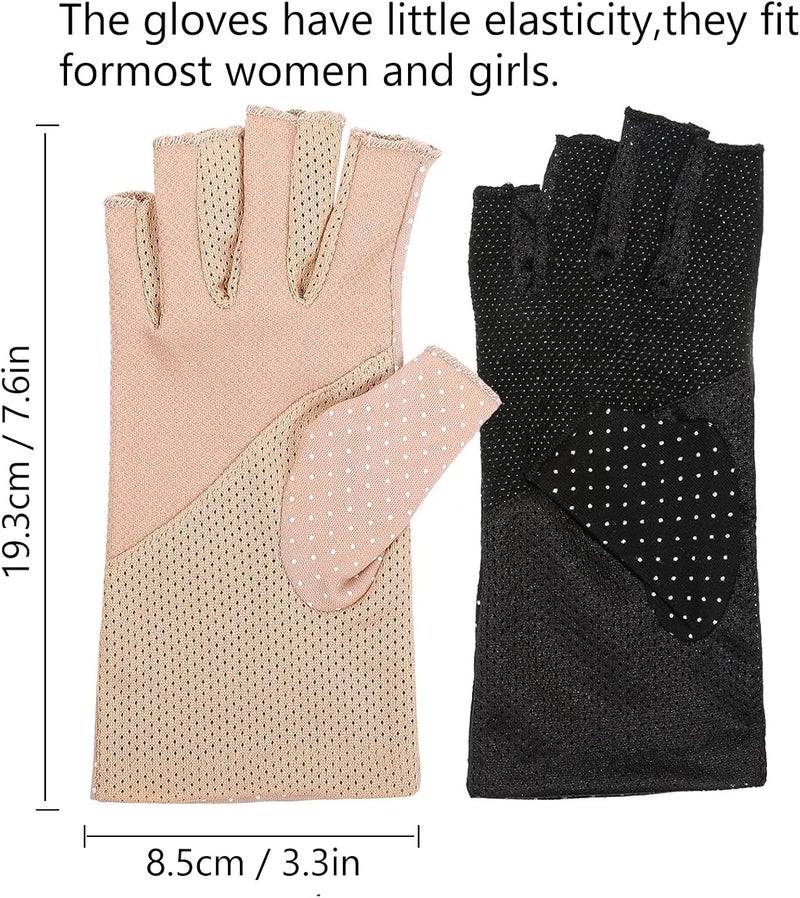2 Pairs Women Fingerless Sunscreen Gloves UPF 50+ UV Protection, Anti-Slip Breathable Cooling Summer Driving Cycling Outdoor Gloves for Women Girls - Image 2