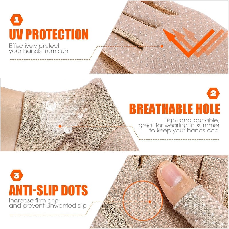 2 Pairs Women Fingerless Sunscreen Gloves UPF 50+ UV Protection, Anti-Slip Breathable Cooling Summer Driving Cycling Outdoor Gloves for Women Girls - Image 3
