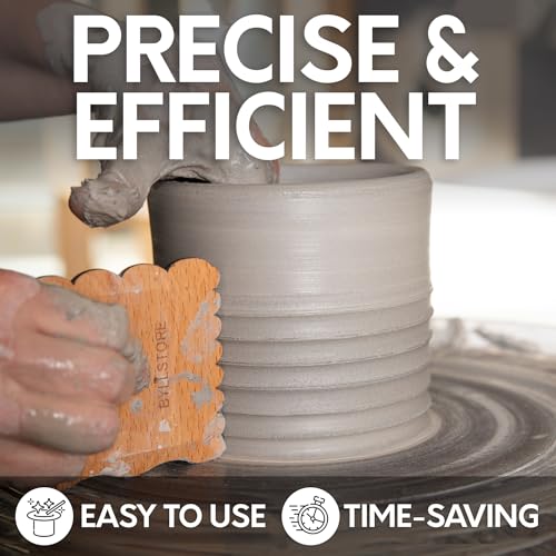 Byllstore Pottery Ribs & Trimming Tools | 2 Foot Shaper Tools | 4 Clay Texture Ribs | Solid Beech Wood | Several Pack Options (6-Pack) - Image 2