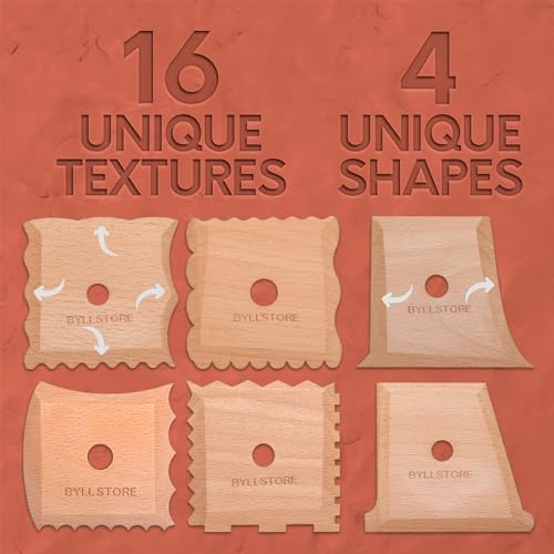 Byllstore Pottery Ribs & Trimming Tools | 2 Foot Shaper Tools | 4 Clay Texture Ribs | Solid Beech Wood | Several Pack Options (6-Pack) - Image 3