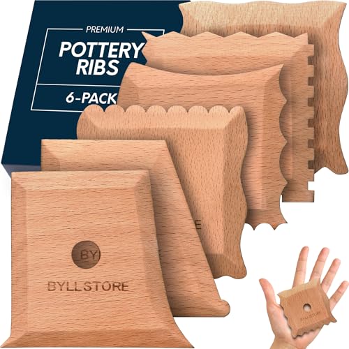 Byllstore Pottery Ribs & Trimming Tools | 2 Foot Shaper Tools | 4 Clay Texture Ribs | Solid Beech Wood | Several Pack Options (6-Pack) - Image 1