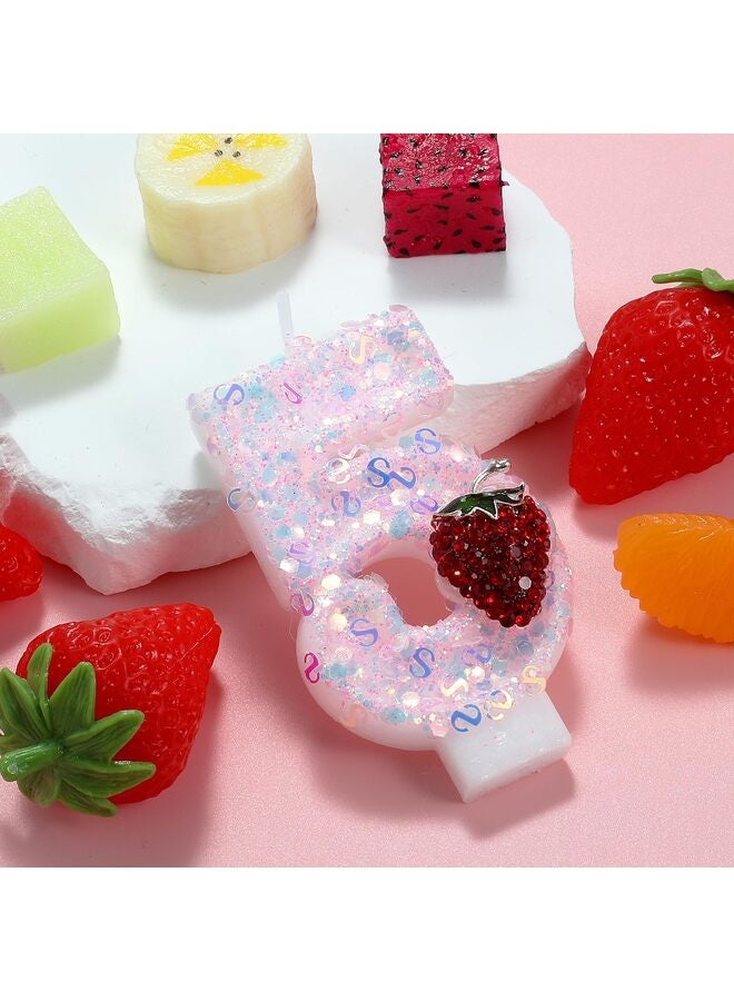 Strawberry birthday candles, pink number candles, cake decorations, cupcake decorations, berry-themed party decorations for girls, ladies, and anniversary celebrations (number 5). - Image 2