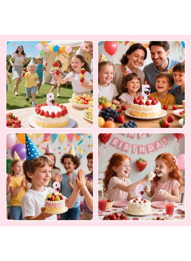 Strawberry birthday candles, pink number candles, cake decorations, cupcake decorations, berry-themed party decorations for girls, ladies, and anniversary celebrations (number 5). - Image 3