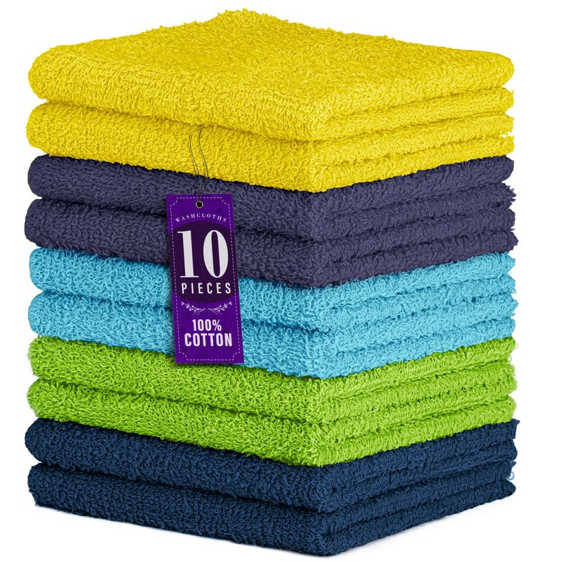 DecorRack 10 Pack 100% Cotton Wash Cloth, Luxurious Soft, 12 x 12 inch Ultra Absorbent, Machine Washable Washcloths, Assorted Set 3 (10 Pack) - Image 1