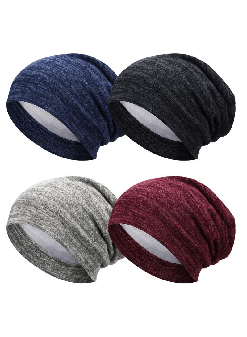 SYOSI 4 Pieces Satin Lined Sleep Cap Slouchy Beanie Hat Night Hair for Women Adjustable Bonnet Curly Sleeping caps-Gifts Ladies Multi-Colored - Image 1