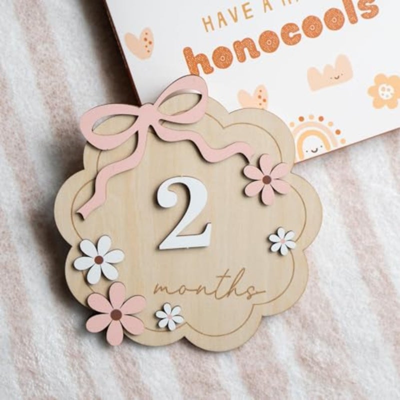 Joyzzz 3D Baby Monthly Milestone Sign, Wooden Daisy Bohemian 12 Months Growth Recording, Double Sided Basswood Newborn Photography Props, Floral Announcement Circle for Girls First Year - Image 3