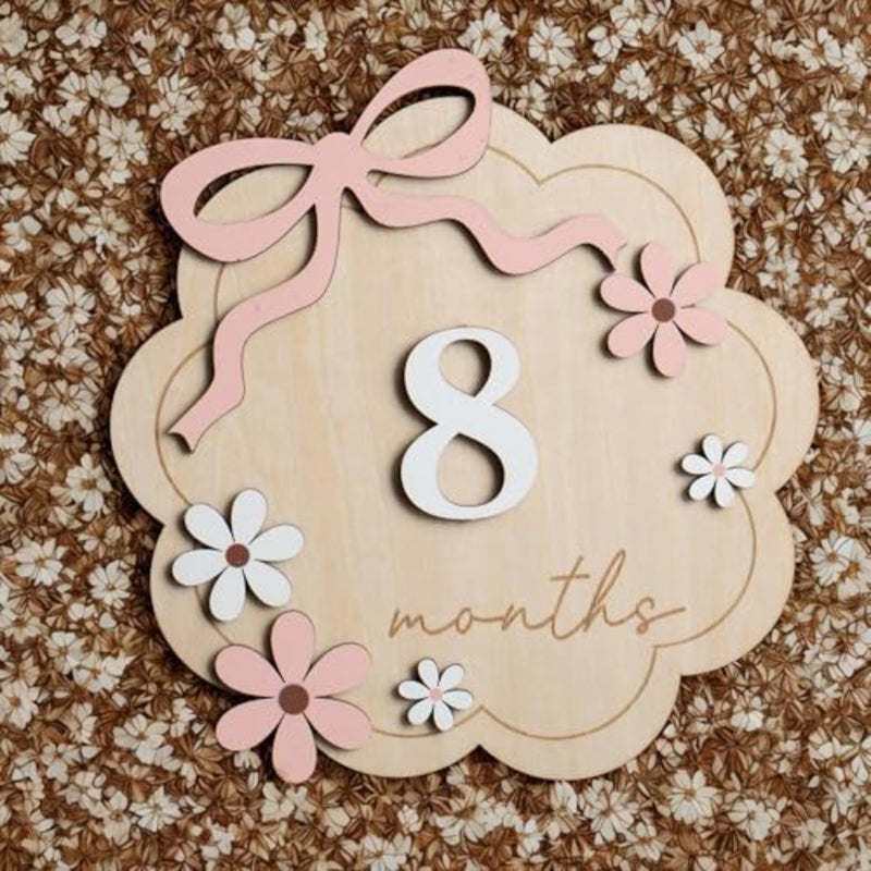 Joyzzz 3D Baby Monthly Milestone Sign, Wooden Daisy Bohemian 12 Months Growth Recording, Double Sided Basswood Newborn Photography Props, Floral Announcement Circle for Girls First Year - Image 4