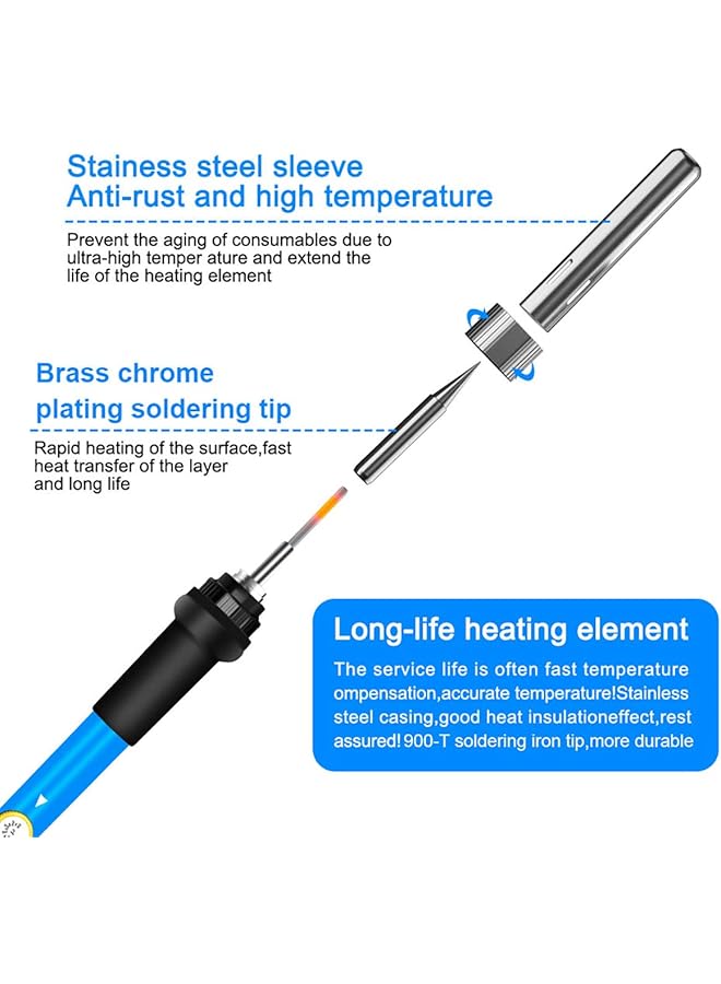 إيروريكس مكواة لحام قابلة للتعديل بمقبس المملكة المتحدة 220 فولت 60 وات أداة لحام إلكترونية بدرجة حرارة قابلة للتعديل 200-450 درجة مئوية مناسبة للحام لوحات الدوائر الكهربائية وإصلاح الأجهزة الكهربائية بنفسك ولحام المجوهرات - Image 5