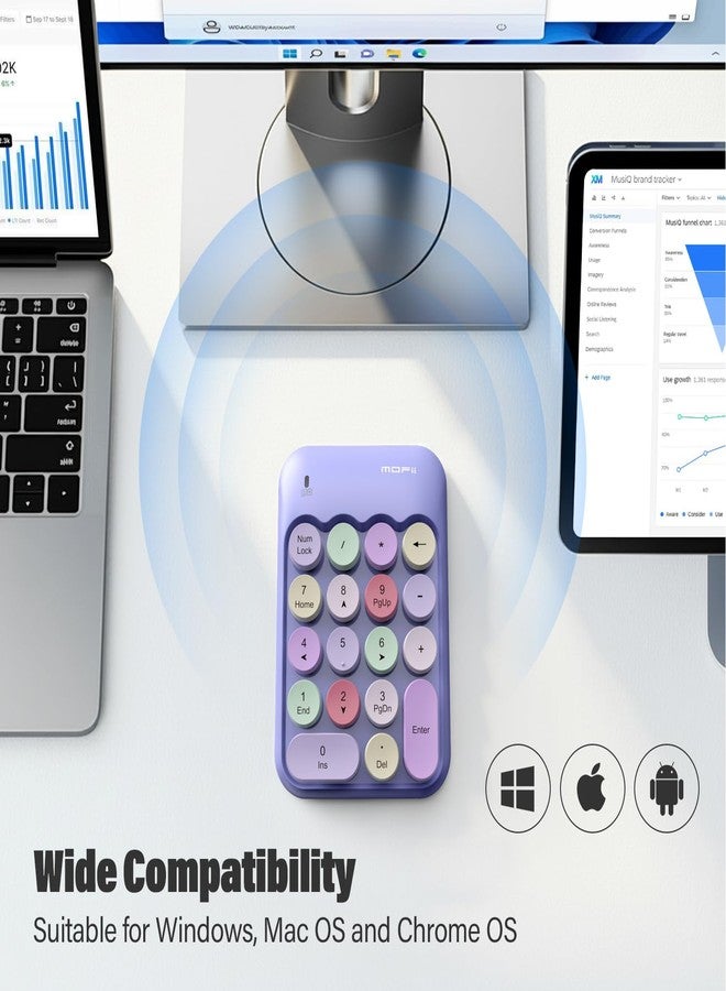 MOFII Cute Colorful Wireless Number Pad -18 Keys, Portable 2.4 GHz with Stable Wireless Connectivity, 10-Key Financial Accounting Extension for Laptop, PC, Desktop, Surface Pro & Notebook- Purple - Image 3