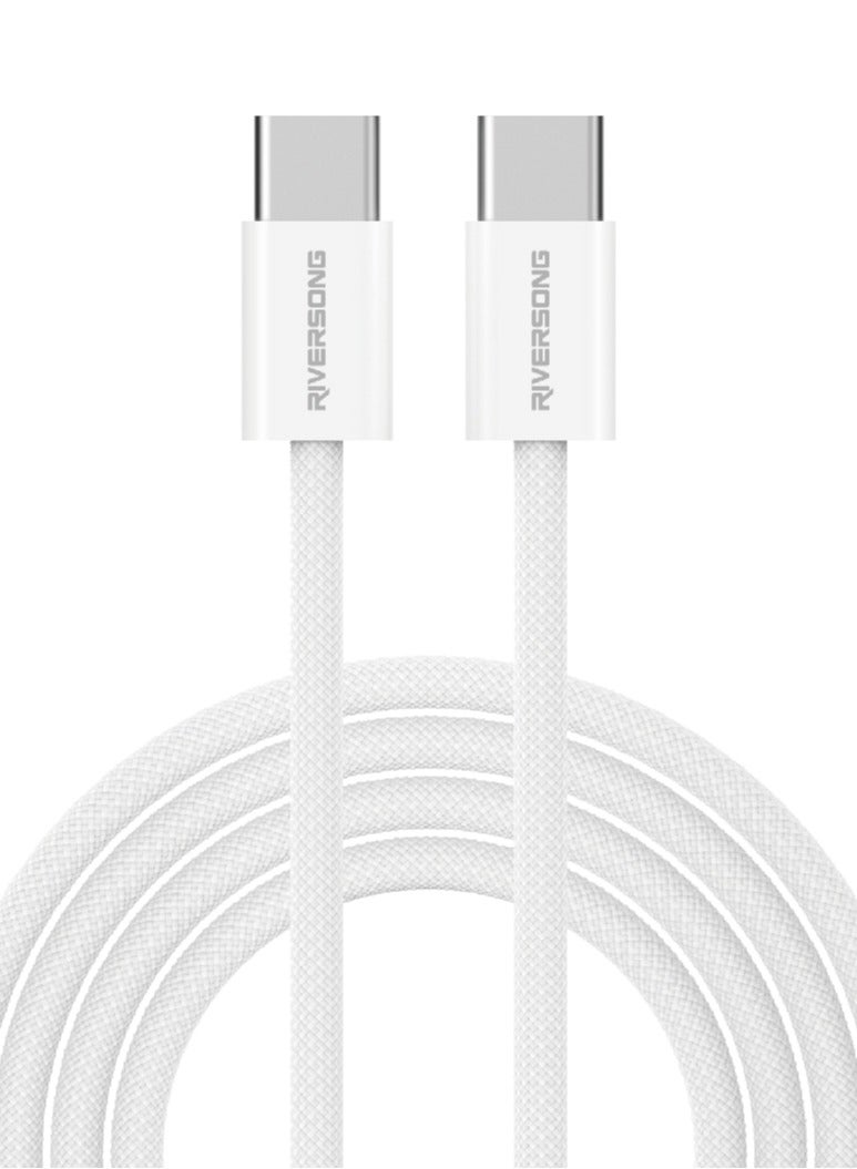 RIVERSONG Lotus 10, 60W Type-C to Type-C Charging Cable (1 Meter), PVC+High Density Braided Wire, Charge & Sync, 3A Fast Charging, Wide Compatibility, Light Gray
