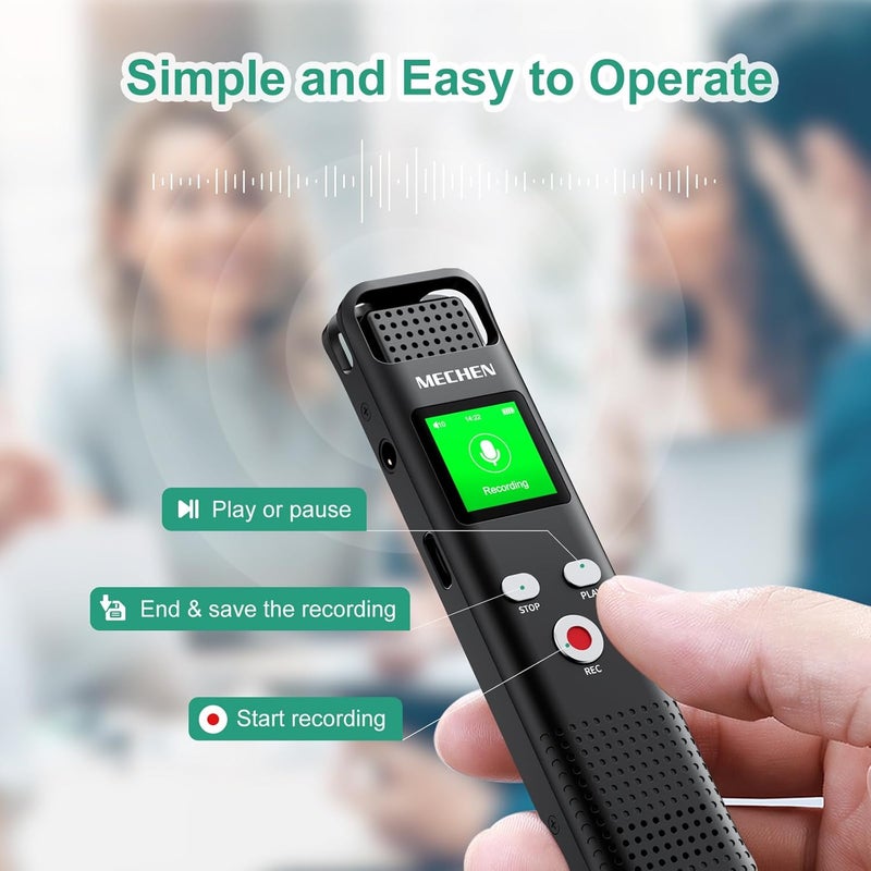 MECHEN Voice Recorder with Voice Activation - 64GB Digital Dictaphone, 7 Level Sensitivity Noise Reduction, USB C, 1536kbps, Music Playback, Microphone, Password, Ideal for Lectures Meetings Classes - Image 4