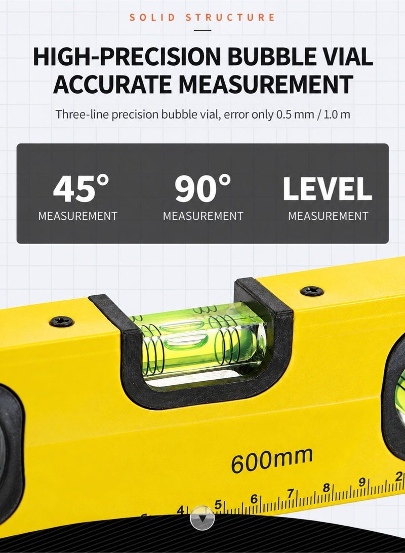 LOOPITYS 60cm Magnetic Spirit Level, High-Precision Bubble Level with Thick Rubber End Caps, Clear Digital Scale, Durable Measuring and Marking Tool for Decoration Work - Image 2