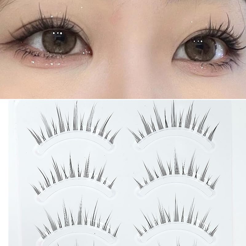 LASGOOS Fake Eyelashes Natural Look False Eye Lashes Daily Strip Cross Clear Band 612mm Cross Lashes Invisible Thin band Cute Lash for Wedding Daily Work Eye Makeup 5 Pairs - Image 2