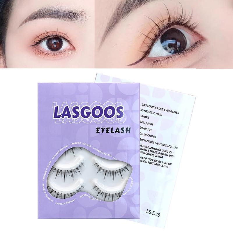 LASGOOS Fake Eyelashes Natural Look False Eye Lashes Daily Strip Cross Clear Band 612mm Cross Lashes Invisible Thin band Cute Lash for Wedding Daily Work Eye Makeup 5 Pairs - Image 4