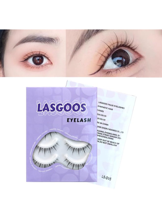 LASGOOS Fake Eyelashes Natural Look False Eye Lashes Daily Strip Cross Clear Band 612mm Cross Lashes Invisible Thin band Cute Lash for Wedding Daily Work Eye Makeup 5 Pairs - Image 3