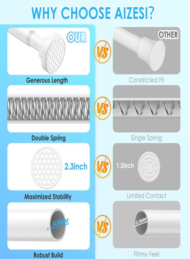 AIZESI Shower Curtain Rod, Adjustable 42-74 Inch Spring Tension Shower Rod, 1" Diameter Tension Curtain Rod No Drilling, Anti-Slip, Premium Stainless Steel Anti-Rust, White - Image 5