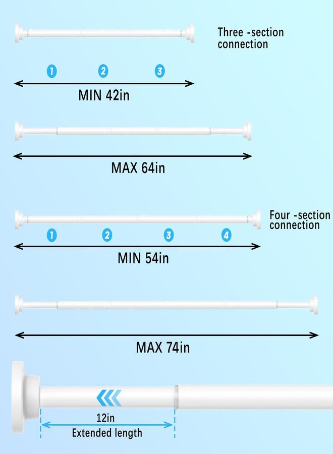 AIZESI Shower Curtain Rod, Adjustable 42-74 Inch Spring Tension Shower Rod, 1" Diameter Tension Curtain Rod No Drilling, Anti-Slip, Premium Stainless Steel Anti-Rust, White - Image 2