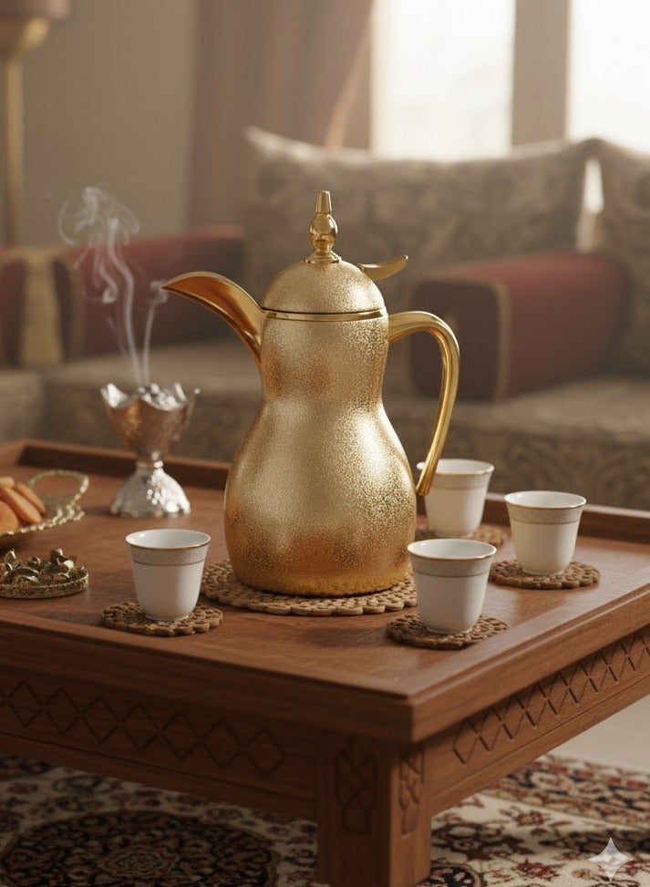 Host Luxury Coffee Dallah Thermos Beige With Gold Design 350ml - Image 1