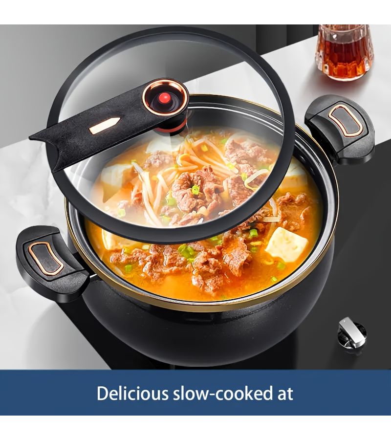 Multifunctional Large Capacity Dumpling Soup Pot Drum Shaped Cooking Pot Nonstick Enamel Cookware For Stewing Induction Cooktop Gas Stove Black - Image 2