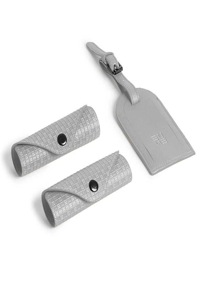 EUME Luggage Accessory Kit for Luggage| Premium Vegan Leather | 1 Luggage Tag and 2 Handle Cover Comes with Vegan Leather Sling Pouch - Grey - Image 1