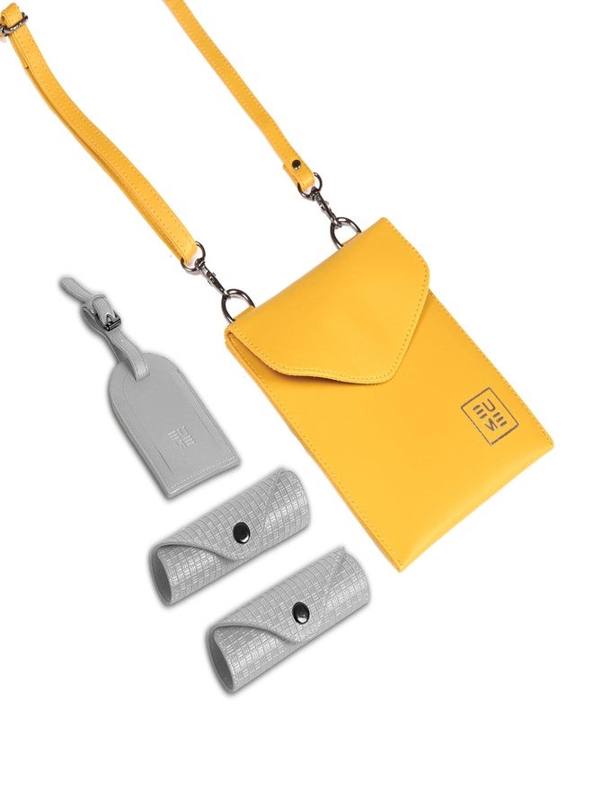 EUME Luggage Accessory Kit for Luggage| Premium Vegan Leather | 1 Luggage Tag and 2 Handle Cover Comes with Vegan Leather Sling Pouch - Grey - Image 5