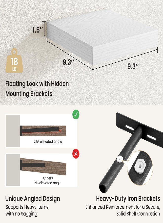 Fun Memories Floating Shelves for Wall, 9.3 Inch Set of 4 Rustic Wood Wall Shelves with Invisible Brackets, Heavy Duty Storage Display for Bathroom Bedroom Living Room Kitchen, White - Image 3
