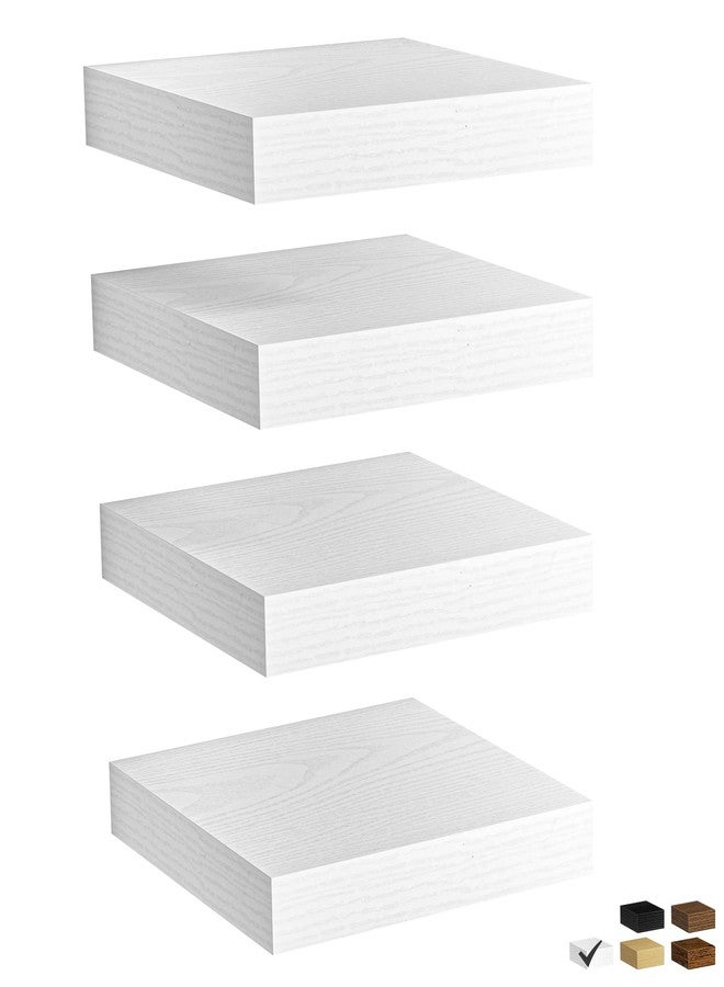 Fun Memories Floating Shelves for Wall, 9.3 Inch Set of 4 Rustic Wood Wall Shelves with Invisible Brackets, Heavy Duty Storage Display for Bathroom Bedroom Living Room Kitchen, White - Image 1