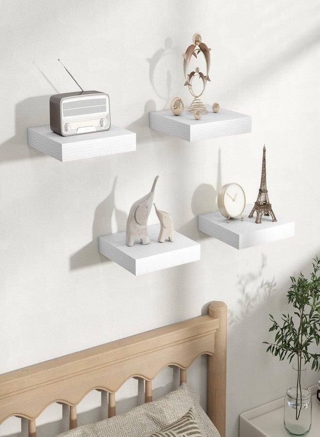 Fun Memories Floating Shelves for Wall, 9.3 Inch Set of 4 Rustic Wood Wall Shelves with Invisible Brackets, Heavy Duty Storage Display for Bathroom Bedroom Living Room Kitchen, White - Image 5