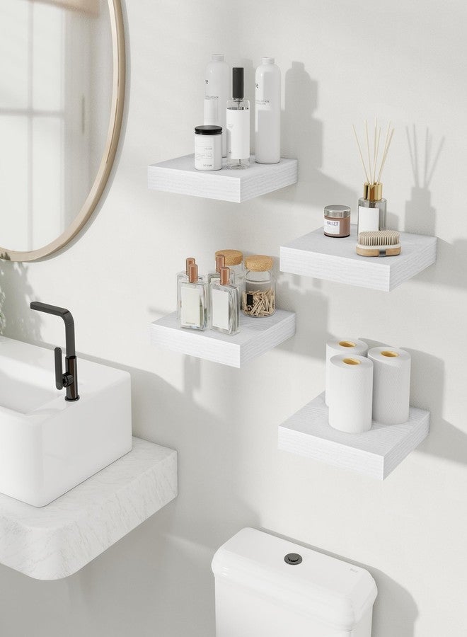 Fun Memories Floating Shelves for Wall, 9.3 Inch Set of 4 Rustic Wood Wall Shelves with Invisible Brackets, Heavy Duty Storage Display for Bathroom Bedroom Living Room Kitchen, White - Image 2