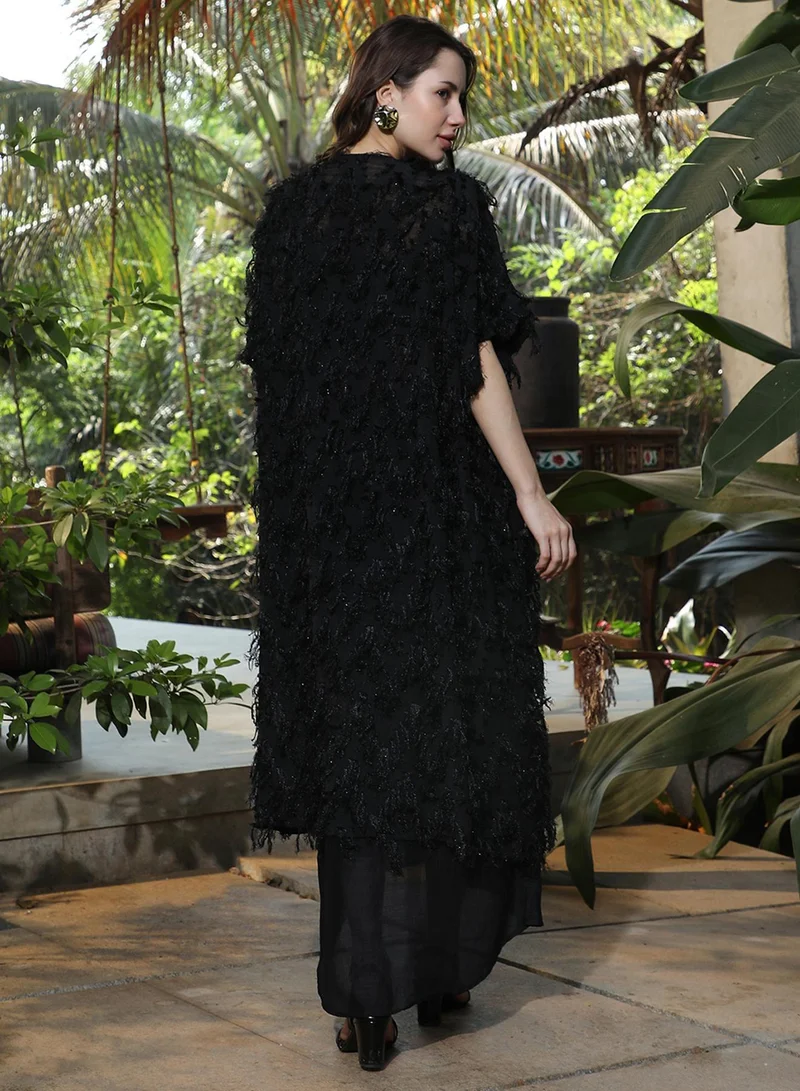 Qissa  Women's Onyx Black Tassel Wrap Co-Ord Set for Women | Best Price UAE