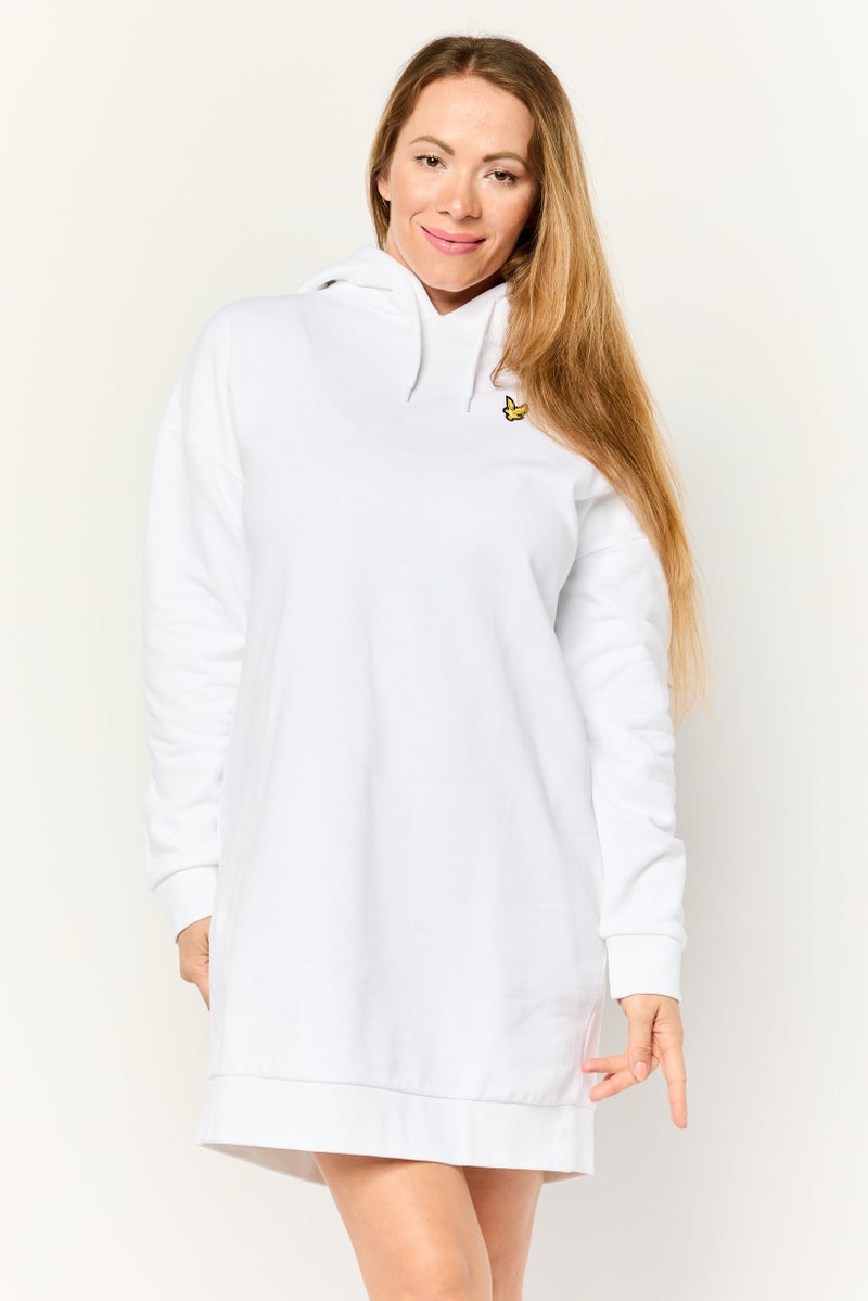 Lyle & Scott Women Embroidered Logo Hooded Mini Dress, White - Image 1