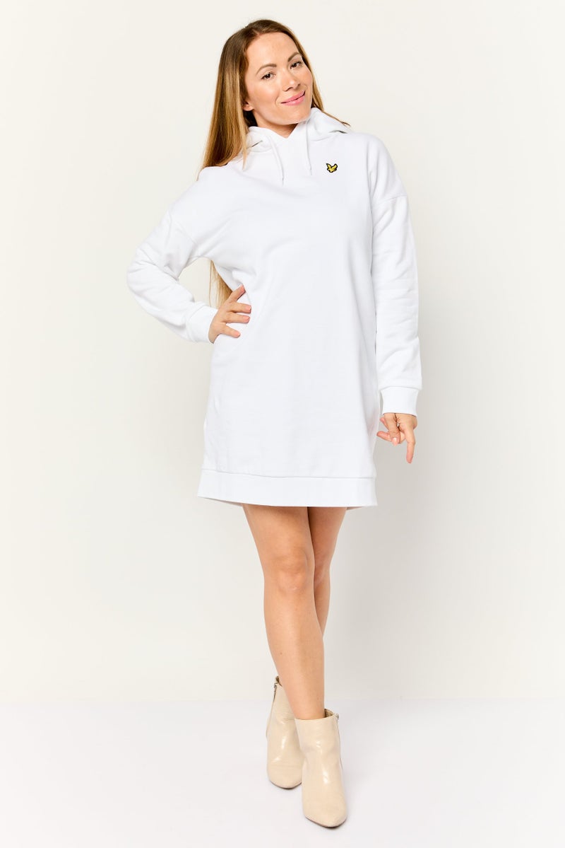 Lyle & Scott Women Embroidered Logo Hooded Mini Dress, White - Image 2