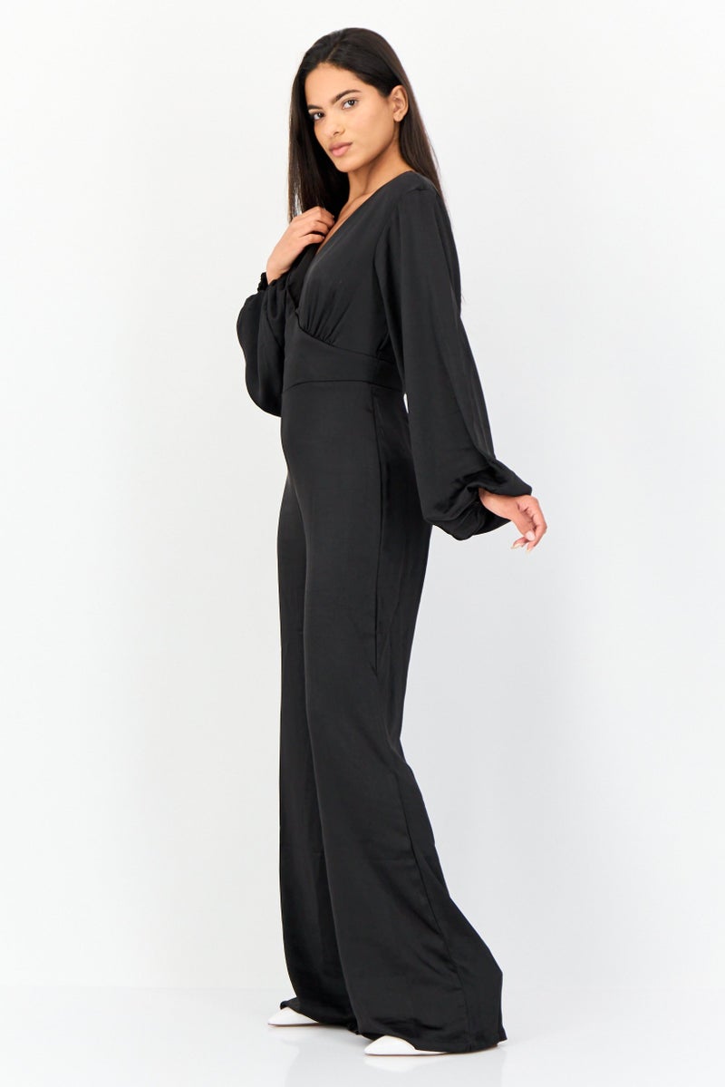 Archive Design Studio Women Plain Puff Sleeve Jumpsuit, Black  - Image 3