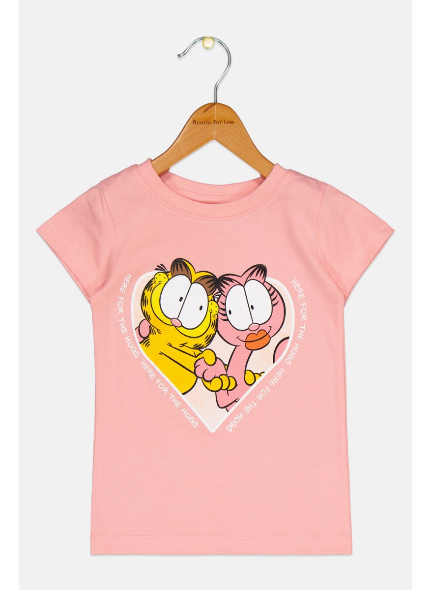 Garfield Toddlers Girl Short Sleeves Graphic Print Tee, Pink Combo  - Image 1