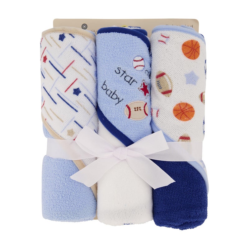 Cudlie Buttons & Stitches Baby Boy 3 Pack Rolled/Carded Hooded Towels in All Star Baby Print (GS71720),3 Count (Pack of 1) - Image 2