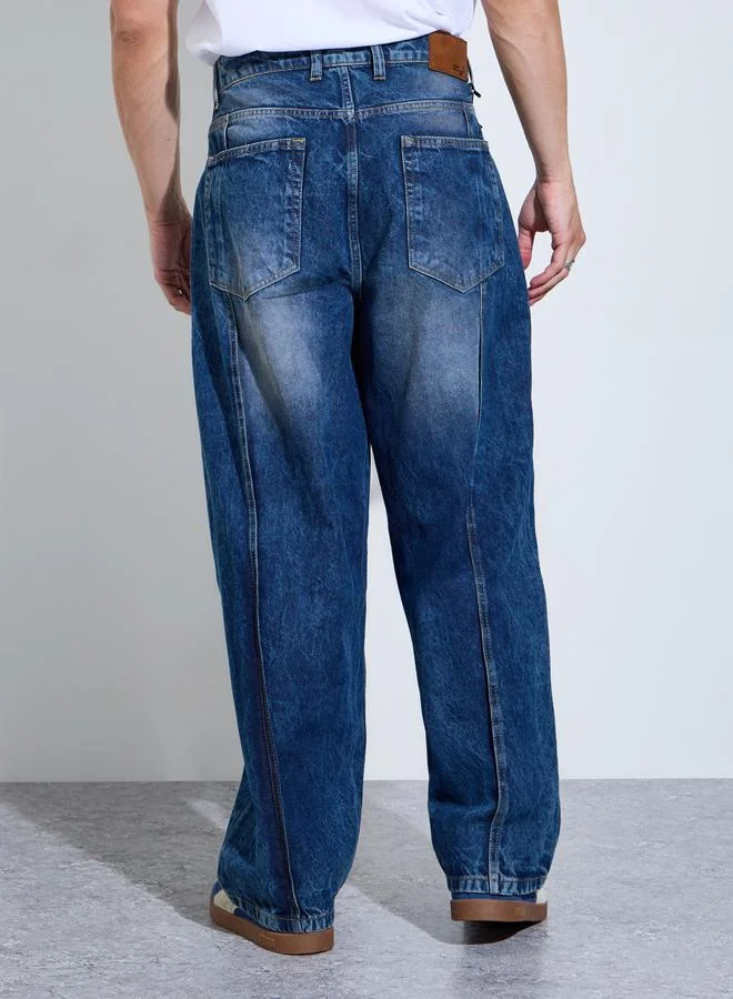 Styli Blue Men Blue Panelled Baggy Fit Jeans for Men | Best Price UAE