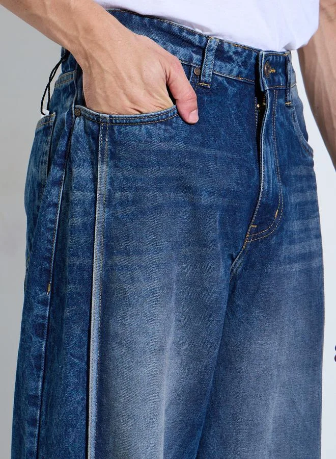 Styli Blue Men Blue Panelled Baggy Fit Jeans for Men | Best Price UAE