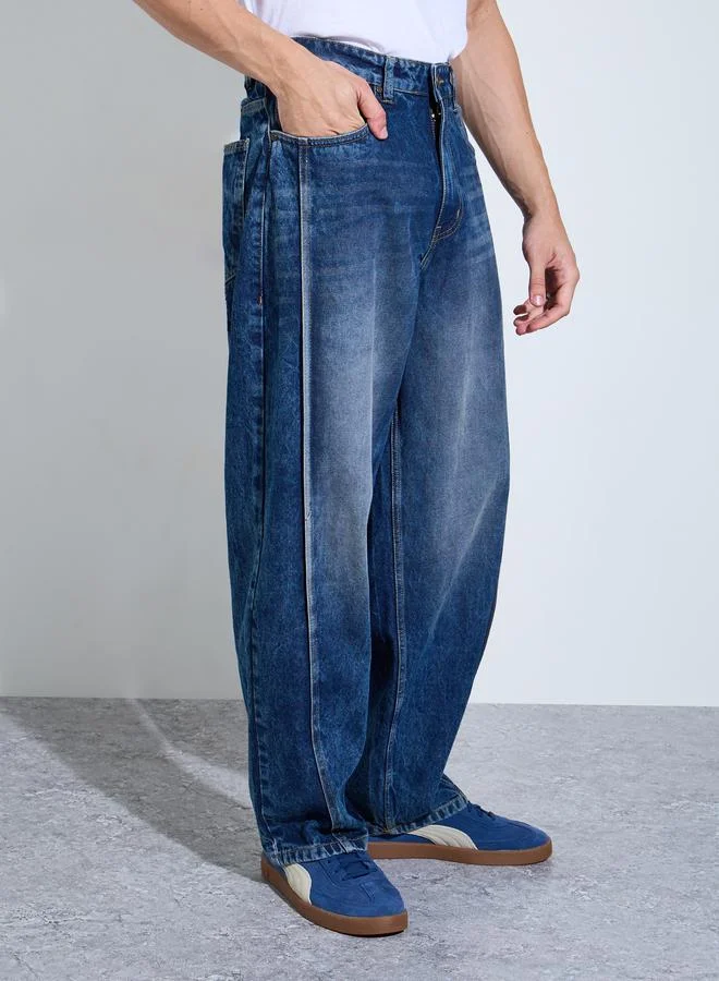 Styli Blue Men Blue Panelled Baggy Fit Jeans for Men | Best Price UAE