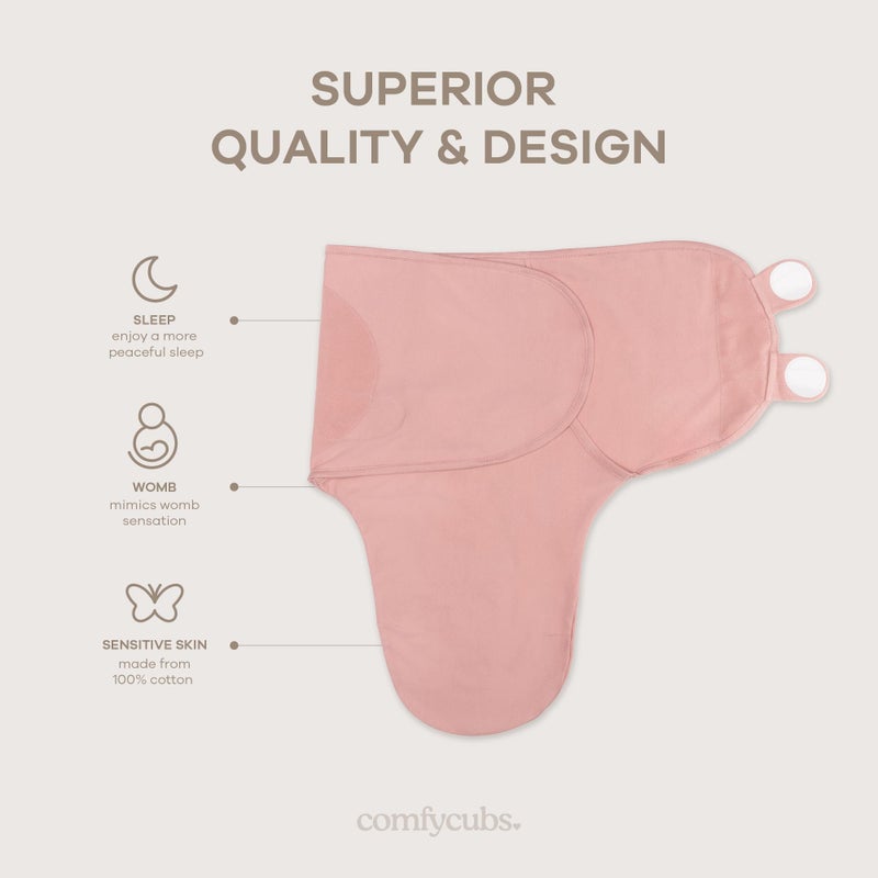 Comfy Cubs Easy Swaddle Blanket, 3 Pack - 100% Cotton Newborn Wrap, Large for 3-6 Months Infants, with Adjustable Velcro, Breathable and Durable Sleep Sack for Babies - Blush, Mauve & Mulberry - Image 3