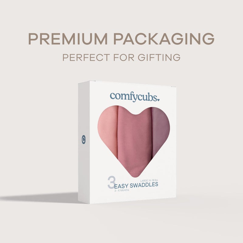 Comfy Cubs Easy Swaddle Blanket, 3 Pack - 100% Cotton Newborn Wrap, Large for 3-6 Months Infants, with Adjustable Velcro, Breathable and Durable Sleep Sack for Babies - Blush, Mauve & Mulberry - Image 5