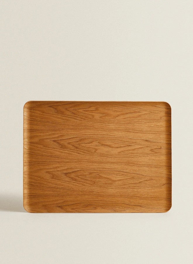 تراست صينية تقديم مستطيلة الشكل من الخشب الطبيعي، بني فاتح 36×28 سم - Image 1