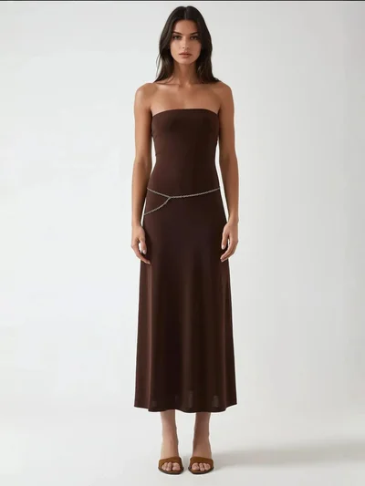 زوبعة فستان ميدي أساسي بدون حمالات