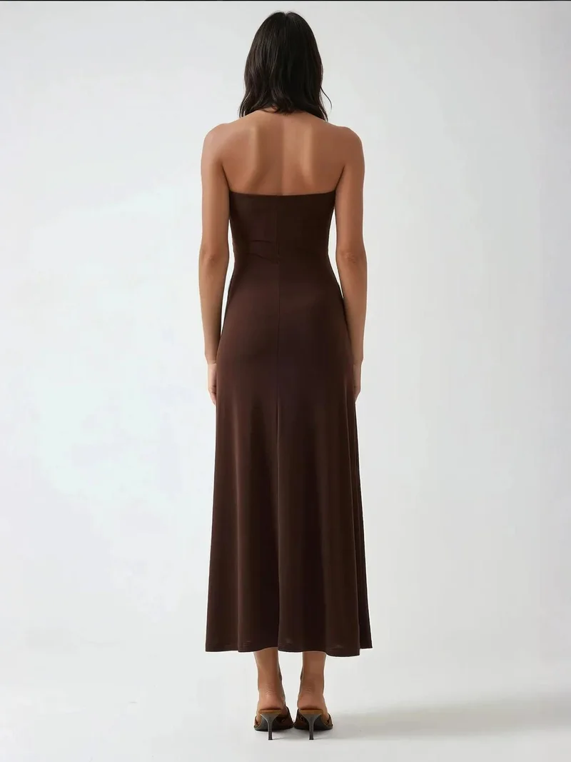 زوبعة فستان ميدي أساسي بدون حمالات