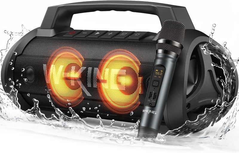 W-KING Portable Bluetooth Speaker with Wireless Microphone, 120W Peak 70W RMS Waterproof Outdoor Bluetooth Speakers, 110dB Loud Bass Up, 42H/BT5.4/DSP/RGB, Stereo Pairing for Camping/Beach Essentials - Image 1