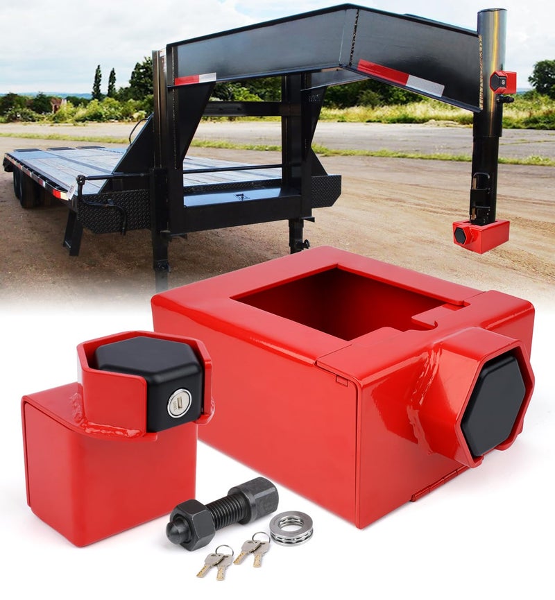 Aupar Gooseneck Trailer Lock Fit for Most 7Inch Bottom Plate Couplers Patent Designed Trailer Lock Kit wLock Red