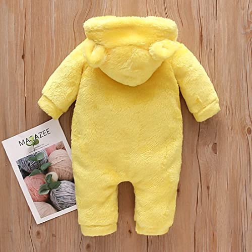 First Kick Unisex Baby Flannel Jumpsuit Classical Style Sleepwear Snowsuit Hooded Romper dangri Outwear (Yellow, 9-12 Months) - Image 2