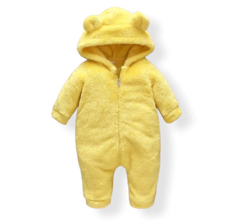 First Kick Unisex Baby Flannel Jumpsuit Classical Style Sleepwear Snowsuit Hooded Romper dangri Outwear (Yellow, 9-12 Months) - Image 5